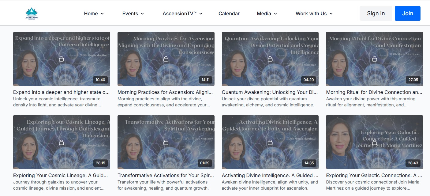 Screenshot of the AscensionTV.com episode library for Maria Martinez