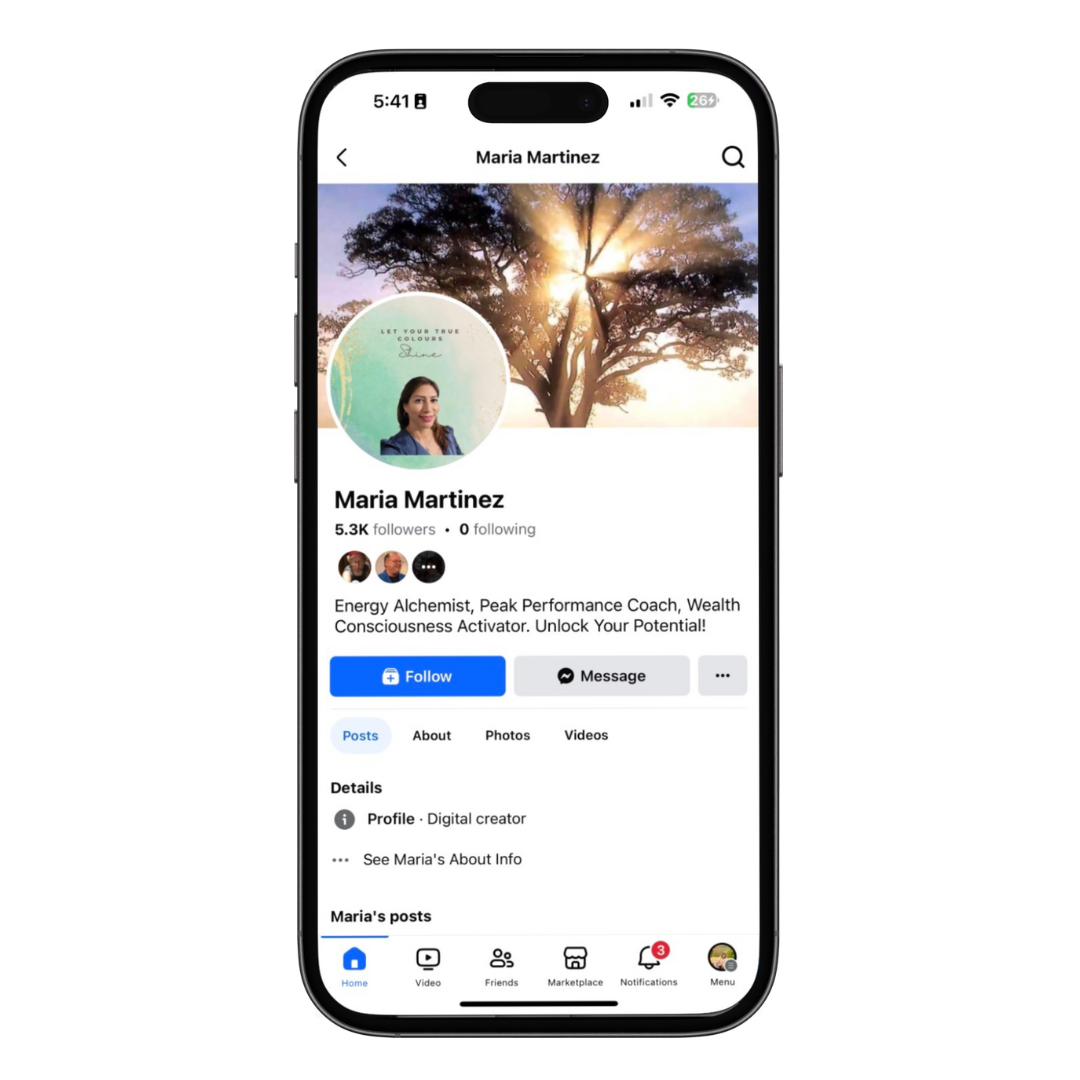 iPhone showing Maria Martinez's Facebook profile
