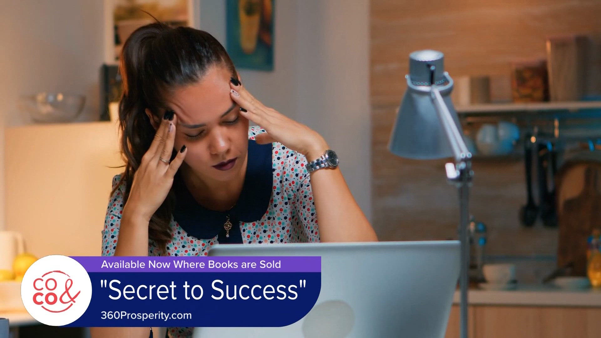 Colorado & Company video still of a woman at a laptop, captioned "Secret to Success" and 360Prosperity.com
