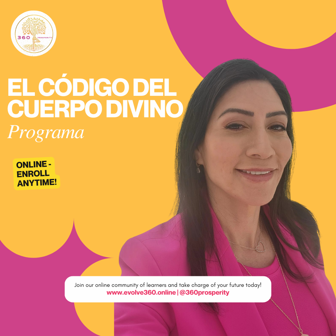 Flyer: El Código del Cuerpo Divino Programa - Online, enroll anytime, with a photo of Maria Martinez